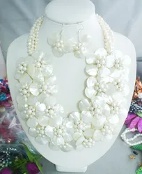 Natural Sea Shell Flowers  Necklace  Sets Craft Flower With white pearl Women Jewelry Seashell flowers 20