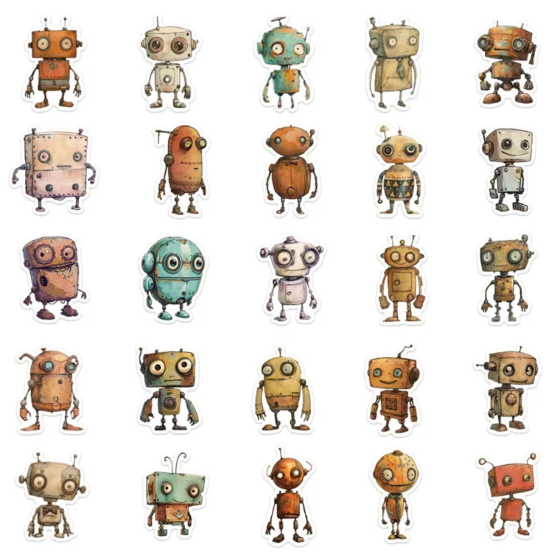 50pcs Cute Whimsical Robots Cartoon Stickers Luggage Water Cup Stationery Mobile Phone Scooter Laptop Refrigerator Decoration