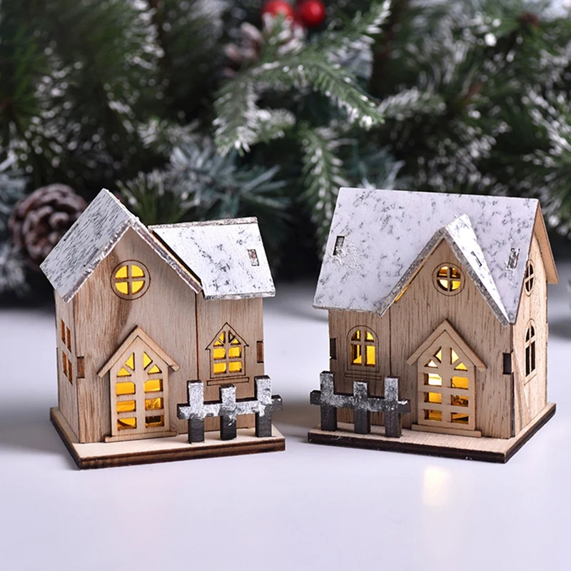 Decoración de Casa de pueblo de Navidad, decoración rústica de madera con luz, linterna de Navidad, colección de pueblo, adornos navideños duraderos