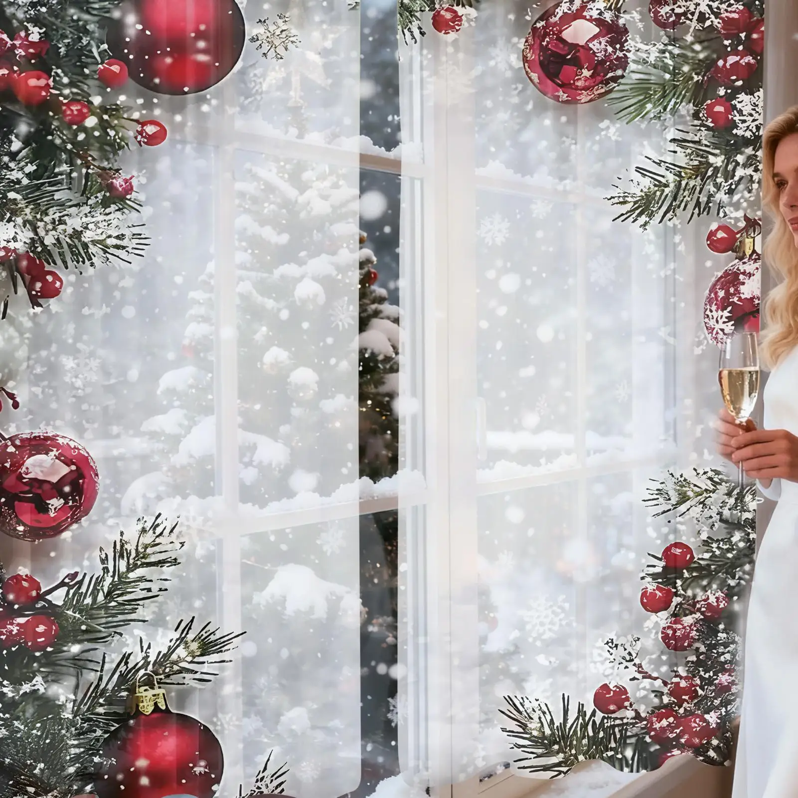Christmas balloon printed curtains, Christmas decorations, bedroom and living room, home decoration, room decoration