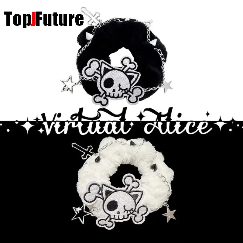 Gothic dark punk Subculture Abi y2k Millennium Hot Girl Skull hair accessory  black Hair circle Decoration Hair rope Tie hair