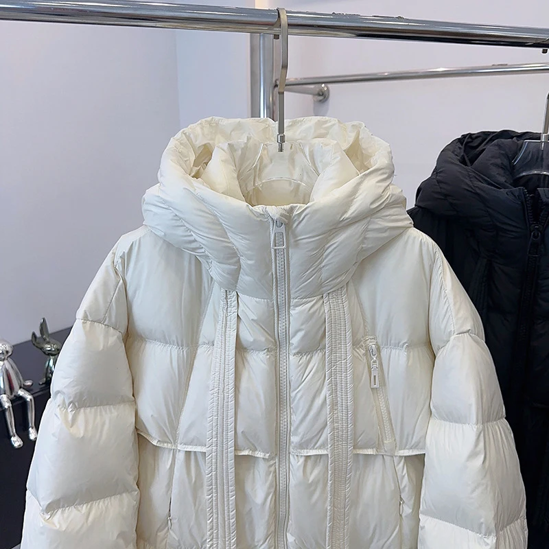 Schinteon Women White Duck Down Long Jacket Casual Loose Over Size Autumn Winter Outwear with Hood Korean Style Thick Coat 2026