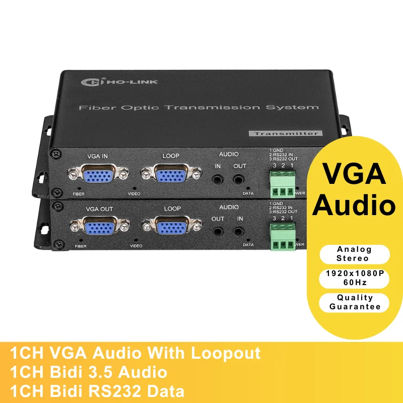 

Fiber Optical VGA Extender With Bidi 3.5mm Audio, Bidi RS232, 2 SFP Module