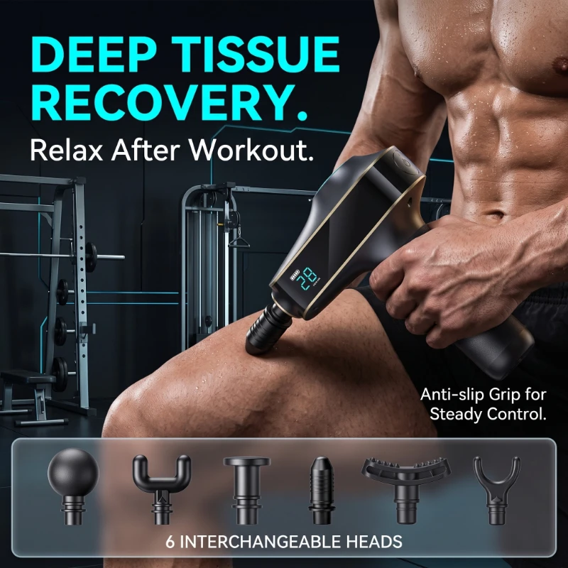 Cordless Fitness Massager Fascia Gun 30 Speed Vibration LCD Screen Button-operated 1500mAh Deep Tissue Relaxing Muscle Massager