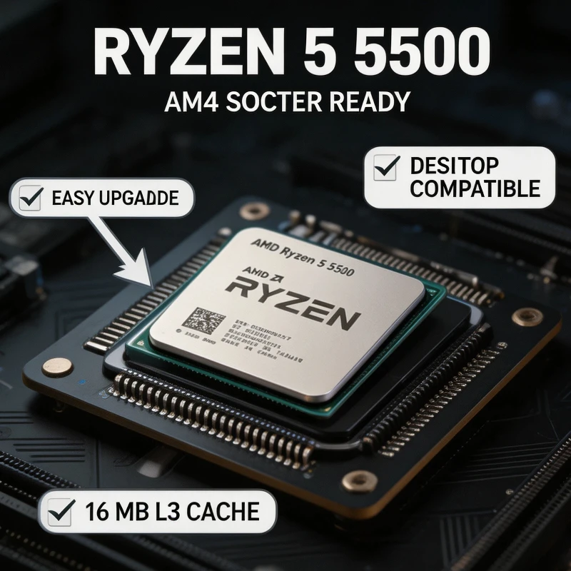 AMD R5 5500 Desktop Gaming CPU Ryzen 5 5500 6‑Core 12‑Thread 4.2GHz Boost 65W L3 16MB Socket AM4 DDR4 Without Fan
