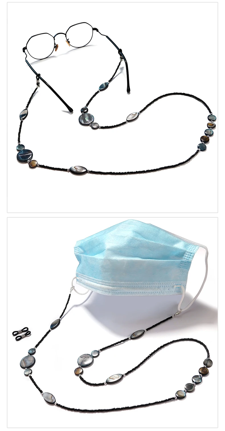 Modische Perlen-Brillenkette für Damen – Muschel-Sonnenbrillen-Lanyard, verstellbarer Brillenhalter, Anti-Verlust-Lesekabel (schwarz) – Detail 6