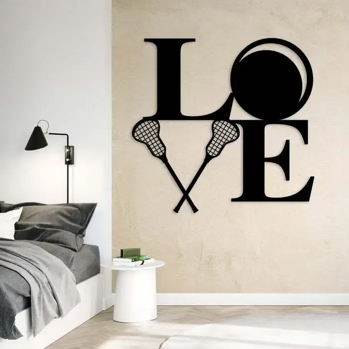 

Lacrosse love metal wall art, wrought iron hollow silhouette pendant, living room bedroom home decoration crafts