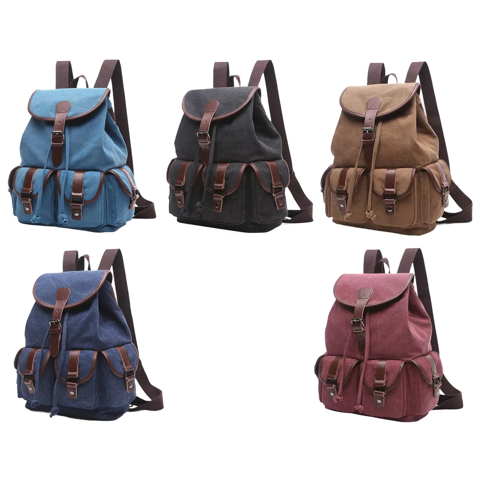 Canvas Backpack Large Capacity Back Pack Hiking Backpack Drawstring Rucksack