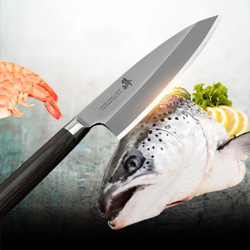 Handmade Kitchen Knives Single-edged Germany 1.4116 Steel Sharp Chefs Cleaver Sashimi Slicing Sushi Deba Knife Cooking Tools