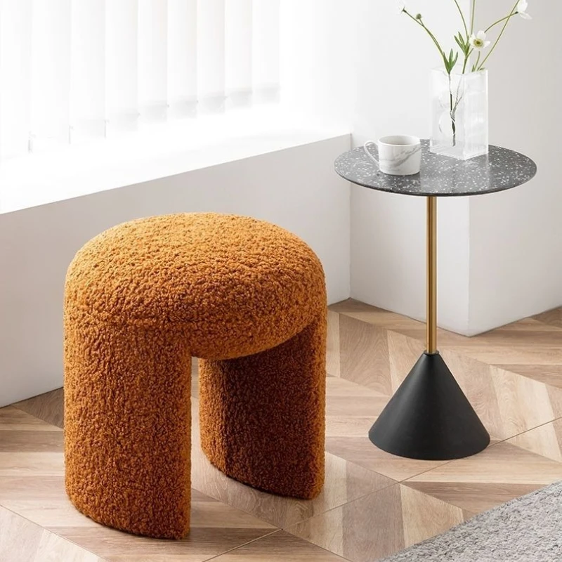 Lamb Fleece Round Stool Cream Style Vanity Seat Living Room Sofa Ottoman Stable Shoe Bench Nordic Minimalist Makeup Stool