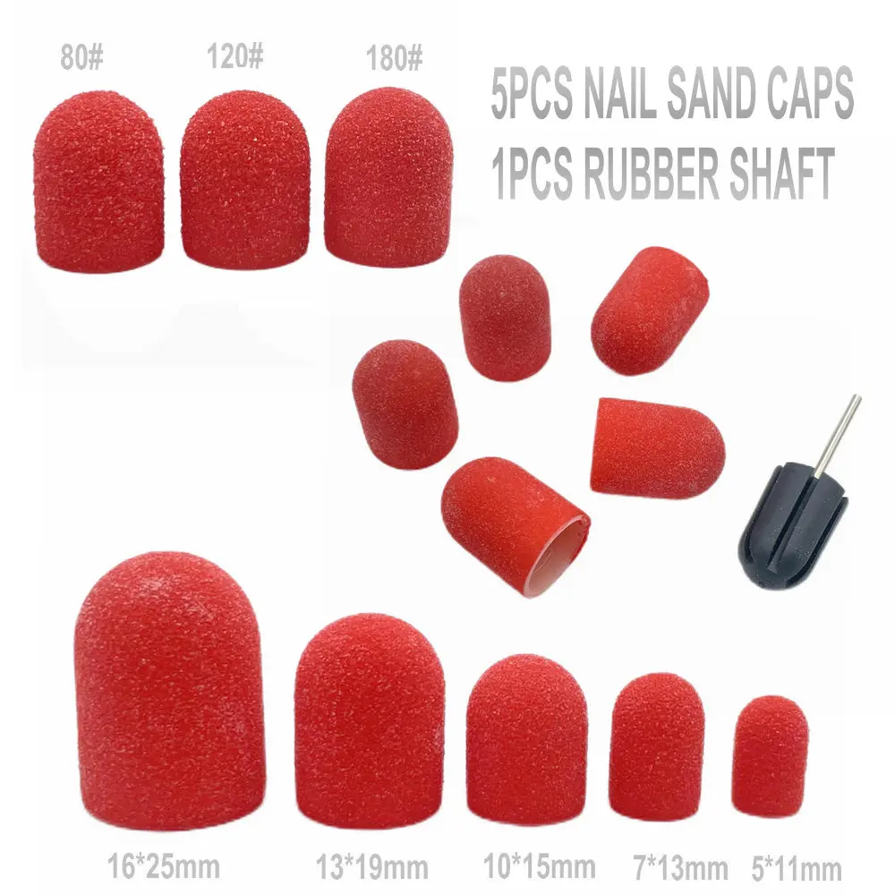 

5pcs Nail Sanding Caps Bands With Rubber Drill Bits Mill Grinding Sand Cap Pedicure Files for Electric Manicure Nail Tools