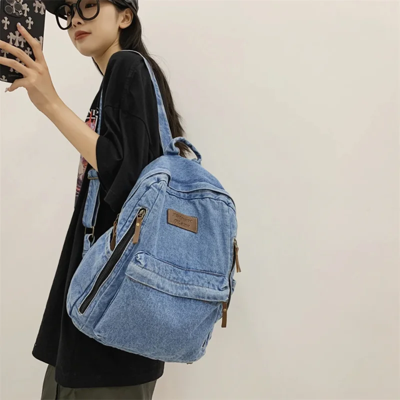 

Denim Jean Backpack for School 2025 - Trendy Large Capacity Student Rucksack with Many Pockets, Girls Fashion Mochila Escolar