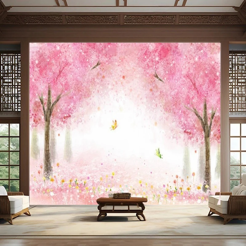 Personalized Custom Creative Romantic Cherry Blossom Tree Flower And Plant Painted Art Wall Decoration Mural For The Living Room