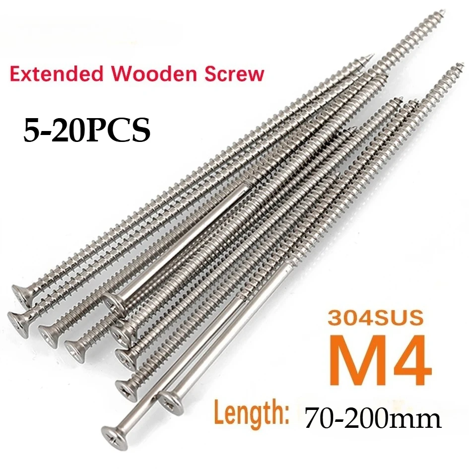 

5/10/20PCS M4 Lengthening Flat Head Tapping Long Wood Screw KA Stainless Steel Cross Countersunk Head Self Tapping 70-200mm