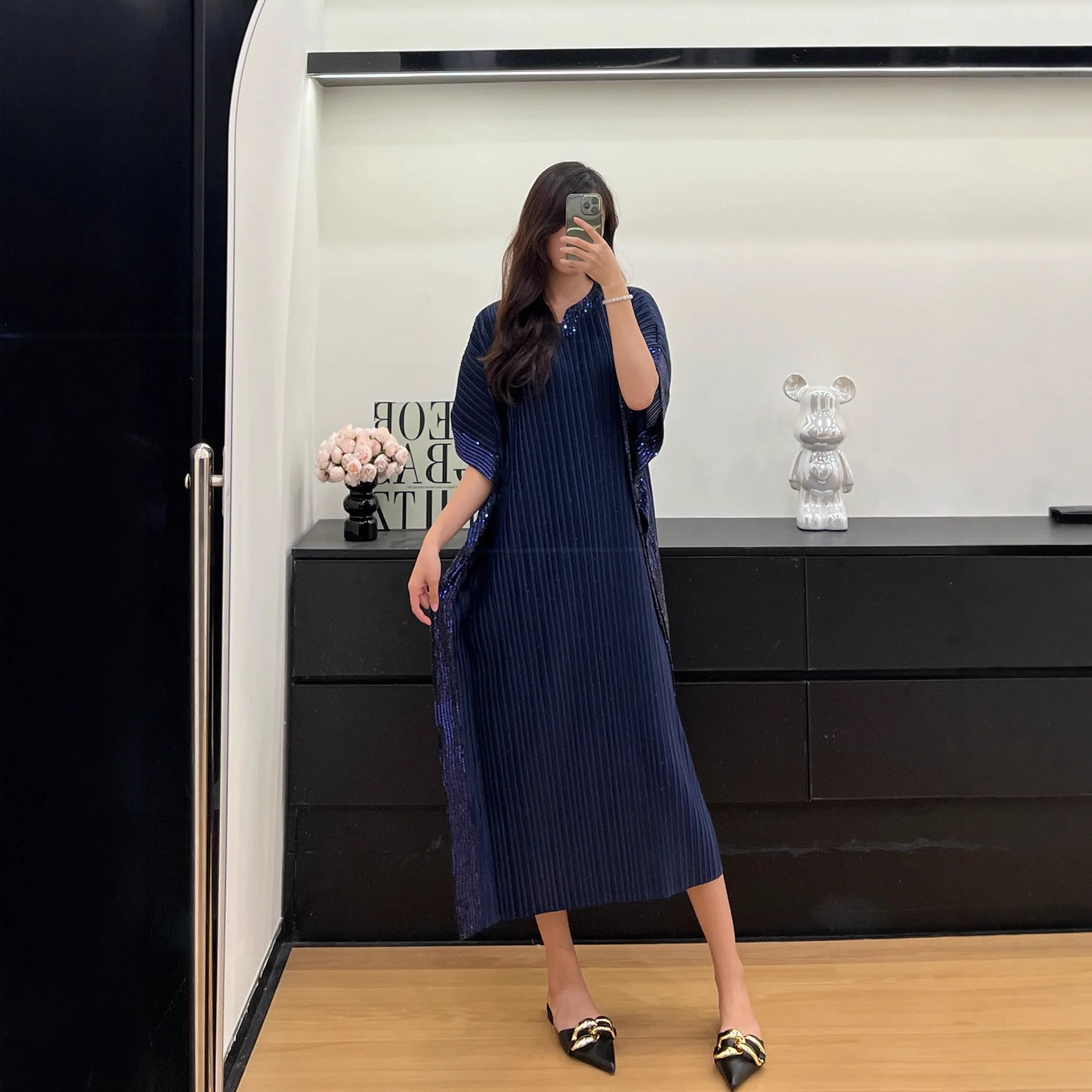 ALSEY 三宅無地ルーズ薄い無地プリーツ女性のドレス 2025 夏のファッションカジュアル百デザインセンススカート