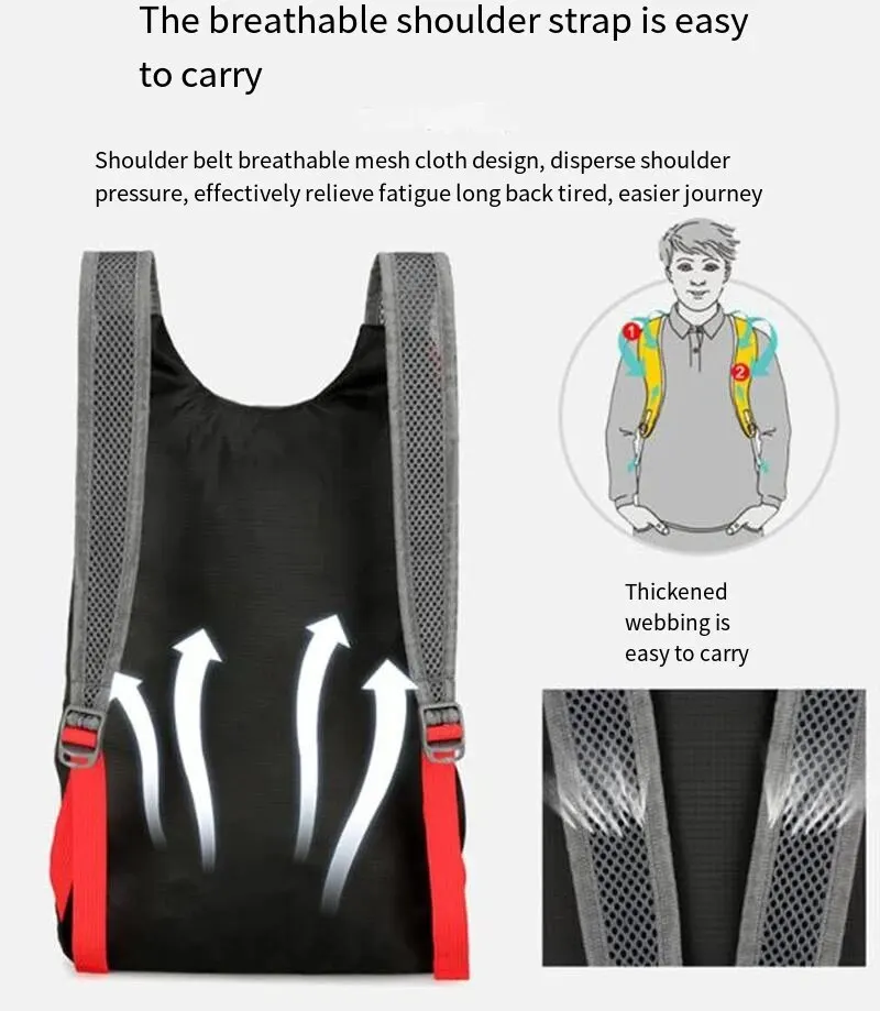 Hochdichte Leichte Wasserdichte Nylon-Sporttasche, Multifunktionaler Outdoor-Faltbarer Rucksack Geeignet für Camping und Wandern – Detail 8