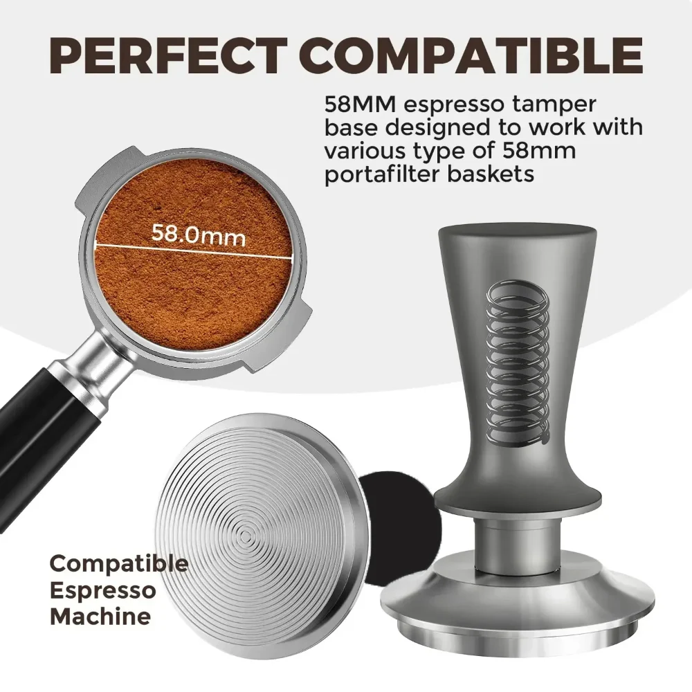 

Coffee Tamper 58mm with Spring,Espresso Tamper 51/53mm,Ripple Stainless Steel Base for Coffee Machine,Premium Barista Accessorie