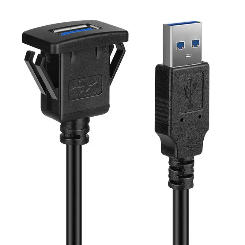 อะแดปเตอร์แท่นชาร์จแบบฟลัชเมาต์ USB 3.0 USB สายต่อขยายพอร์ตสำหรับแผงหน้าปัดทรงสี่เหลี่ยมสำหรับรถจักรยานยนต์รถยนต์