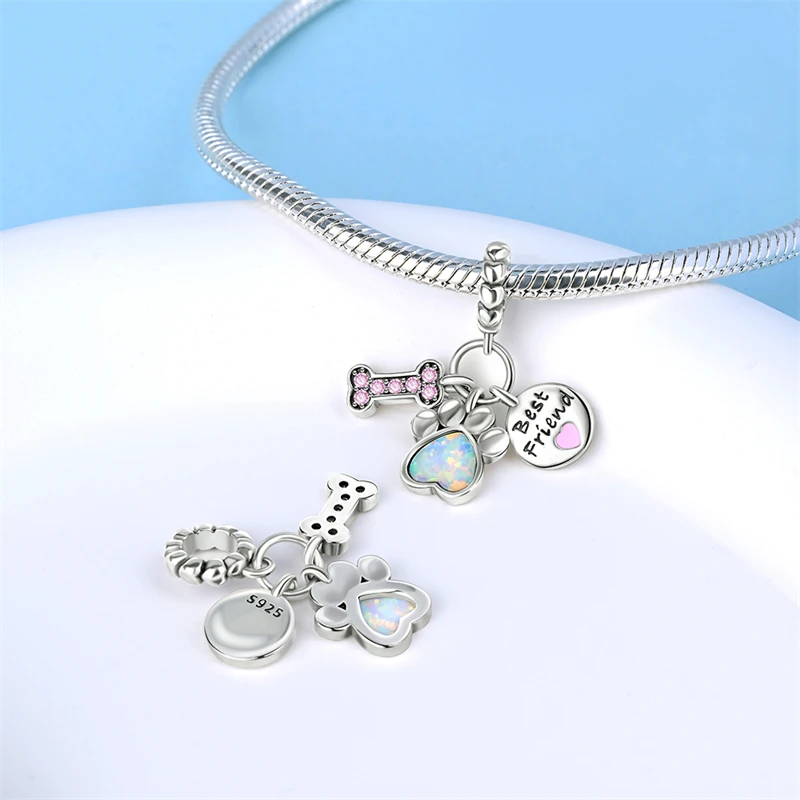 New Popular Hot Selling 925 Sterling Silver Dog Paw Three Piece Pendant Set Suitable for Women Bracelet Pendant DIY BoutiqueGift