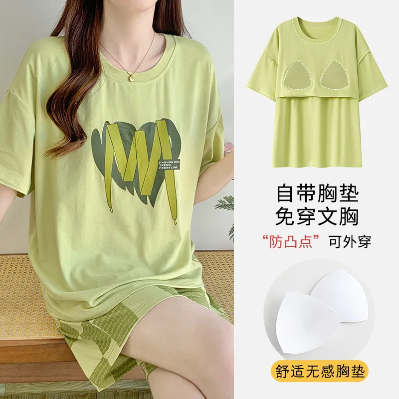 

Летний модальный женский пижамный комплект с короткими рукавами, женский милый пижамный костюм, ночная рубашка с круглым вырезом, домашняя одежда для молодых девушек, Прямая поставка