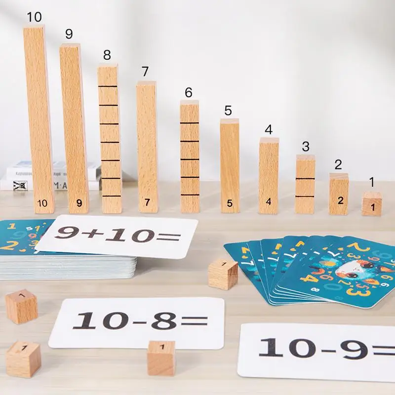 Manipolatori matematici giocattoli giocattolo da costruzione matematica con carte di attività bambino in legno manipolatori matematici in età prescolare giocattolo Homeschool