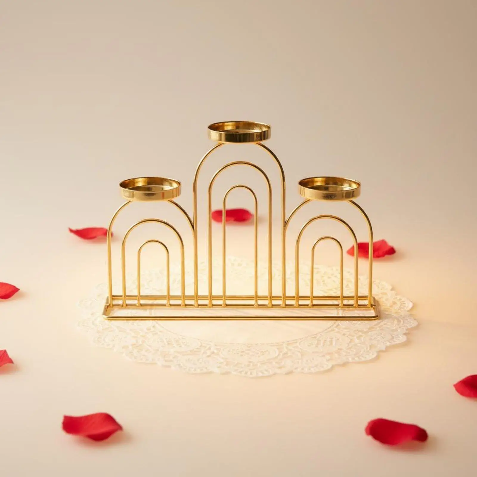 Wrought Iron Candelabra Romantic Atmosphere Table Centerpiece Candle Stand Vintage Influenced Tabletop Centerpiece for Wedding,