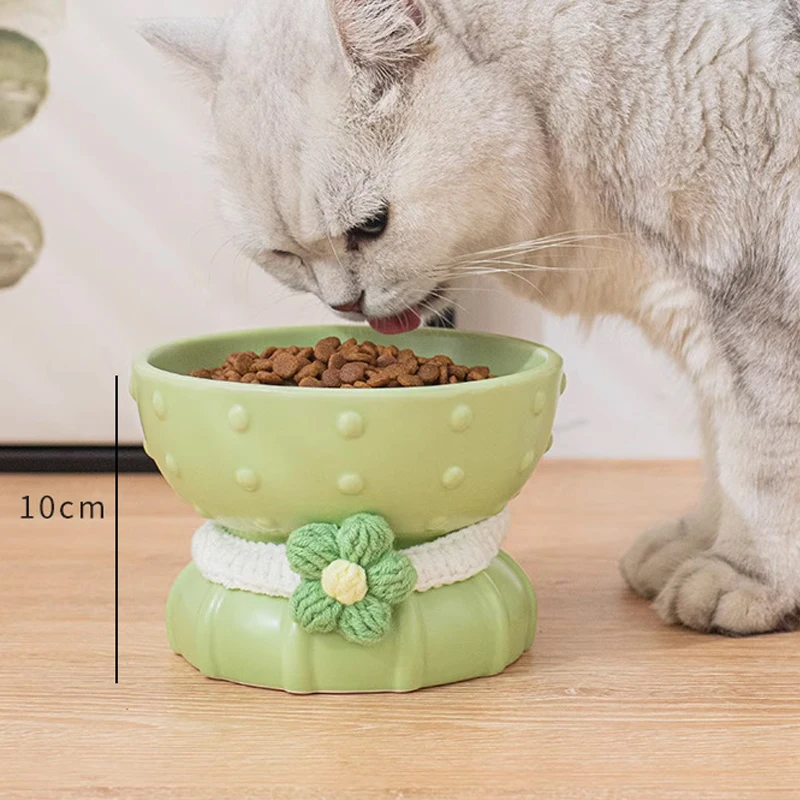 

Dog Cat Bowl, Ceramic Drinking Water Food Bowls, Anti overturning flat opening Neck Protection, Cactus shaped Pets Articles, 1Pc