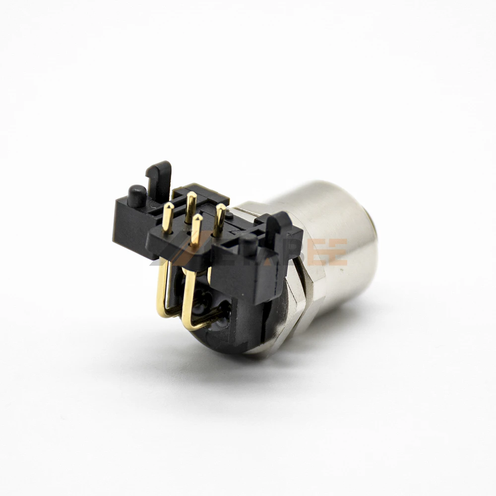 M12 Panel Mount Connector Rear Nut A-Coded 4-Pin 5-Pin Right-Angle PCB Dip-Solder Male Circular Sensor Receptacle