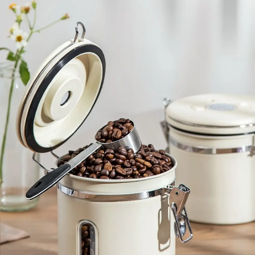 Airtight Stainless Steel Container For Coffee Beans Storage Jar With One Way Valve Clear Window Kitchen Organizer