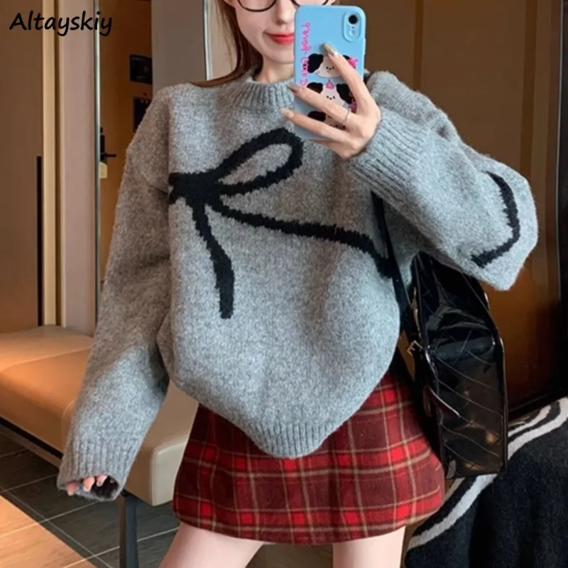 Elegant Pullovers Women Loose Casual Simple Lazy Style Clothing Knitted Skin-friendly Minimalist Sweater Attractive Sweet Girls