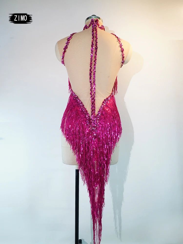 Robe latine Sexy à paillettes et cristaux dorés, avec franges en maille, pour spectacle de danse sur poteau, discothèque, anniversaire, tenues d'équipe pour femmes