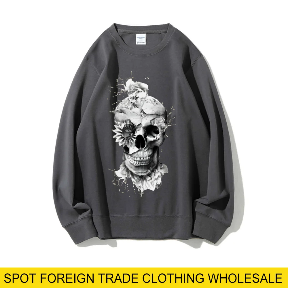 سويت شيرت كبير الحجم مطبوع عليه جمجمة فضفاض كاجوال للخريف بياقة دائرية للنساء المراهقات ملابس حفلات الهالوين هدية مريحة على الطراز القوطي
