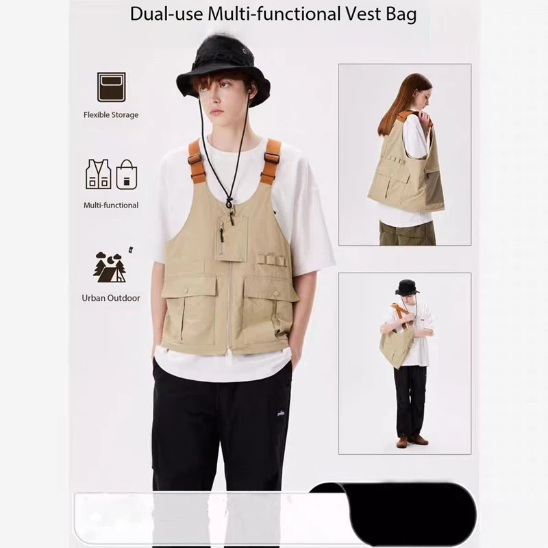 Outdoor Spring Autumn Vest Unisex Sports Versatile Casual Dual-Use Shoulder Bag Fishing Vest Workwear Sleeveless