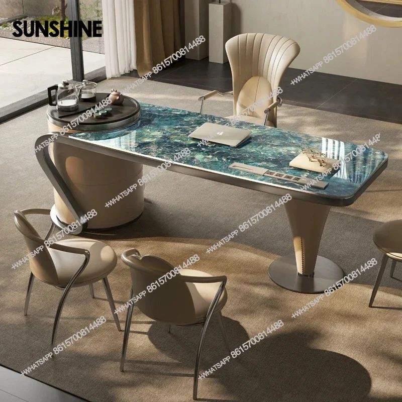 

Light luxury desk luxury stone slate tea integrated modern simple homeY