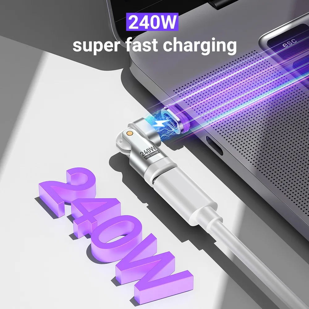 AUFU 16Pin Magnetic USB C Male to USB C Female Adapter 180 Degree 240W Fast Charging Type C Adapter for Iphone16 15 Macbook Pro