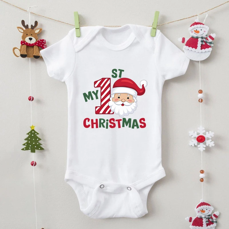 Cartoon Santa Claus Newborn Bodysuits Cotton Short Sleeve Infant Rompers Boy Girl My 1st Christmas Print New Year Gift Jumpsuits