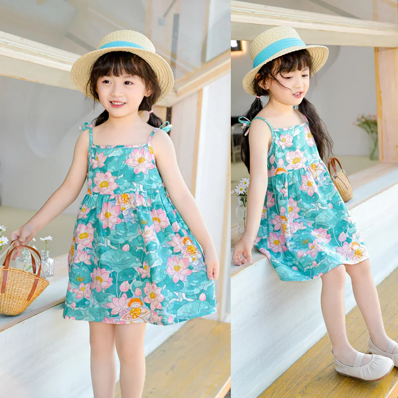 

Summer Cute Girls Dress Kids Girl Clothes Sleeveless Suspender Children's Clothing Princess Print Cotton Casual Dresses