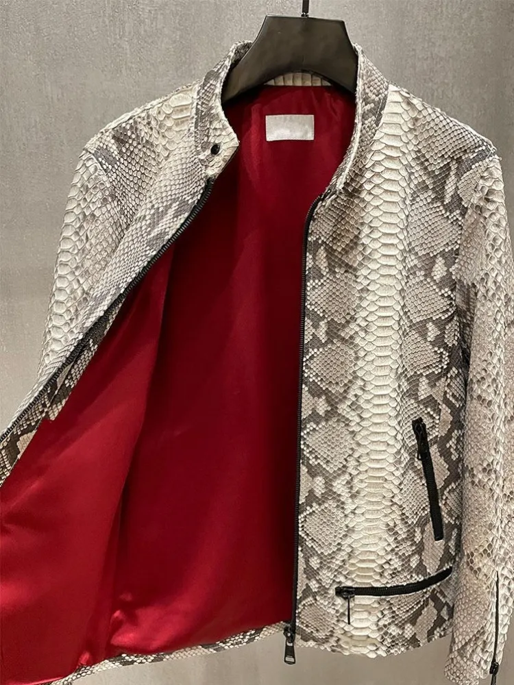 High Quality Snakeskin Luxury Mens Jacket New Stand Collar Slim Fit Genuine Leather Short Coat Customization Not Accept Returns view 5