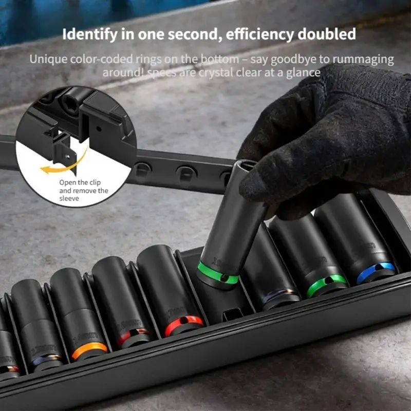 Deep Sockets Set with Storage Rails, 10 Piece 1/2Inch Impacts Sockets in Metric 10-24 Mm Size for Mechanical and Vehicle Service