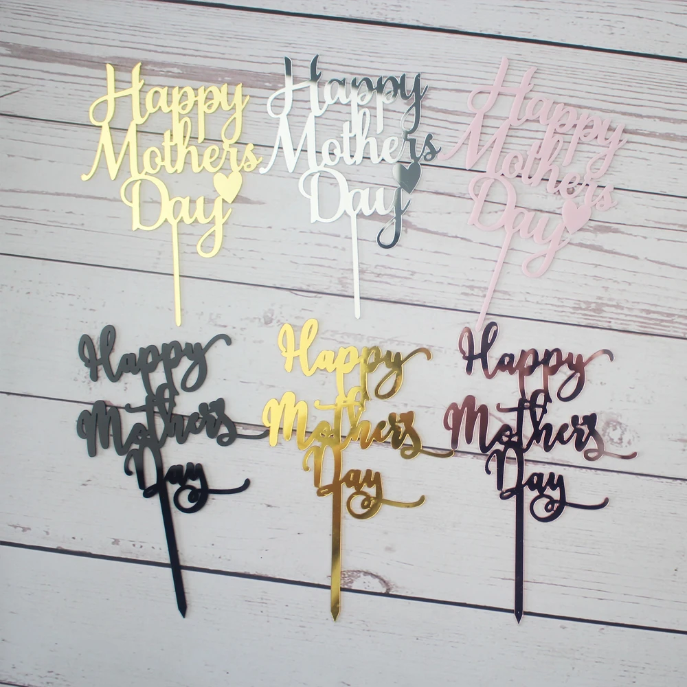 Happy Mother\'s Day Cake Topper Acrylic Cake Top Flag Cake Decorating Supplies For Mum Mother Birthday Celebration Party Decor