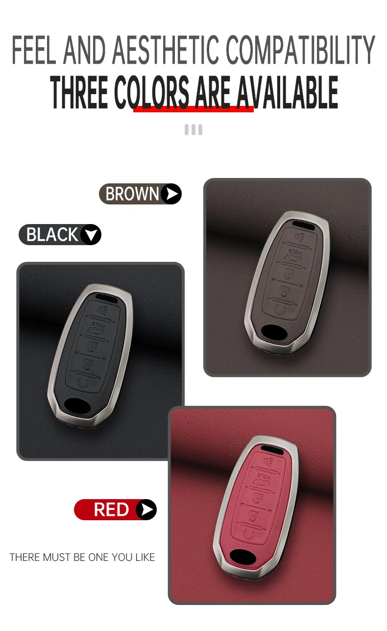 For Infiniti Q50 Q60 QX50 QX55 QX60 Q70L 2020 Zinc Alloy Leather Car Full Key Case Cover Smart Remote Keychain Accessories view 4
