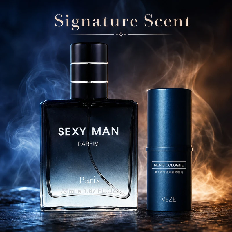 Men’s Perfume Set 2-in-1 Spray & Solid Cologne Long Lasting Fresh Woody Scent Portable Travel Date Fragrance Gift for Men view 3