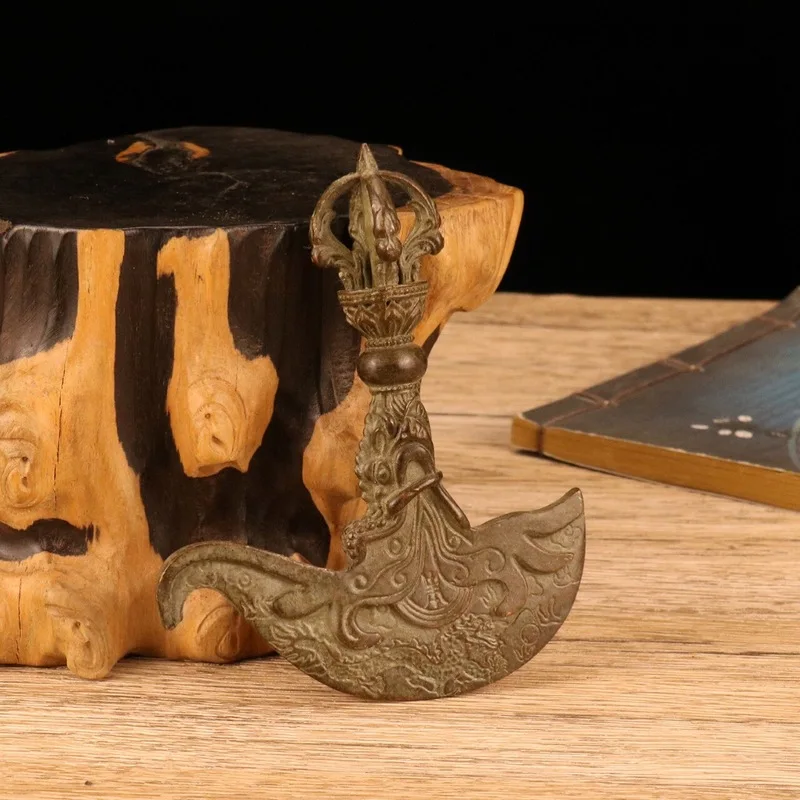 Antique Miscellaneous Items: Patina Dragon Head Magic Ornament, Vintage Vajra Pestle, Religious Instrument, Craft