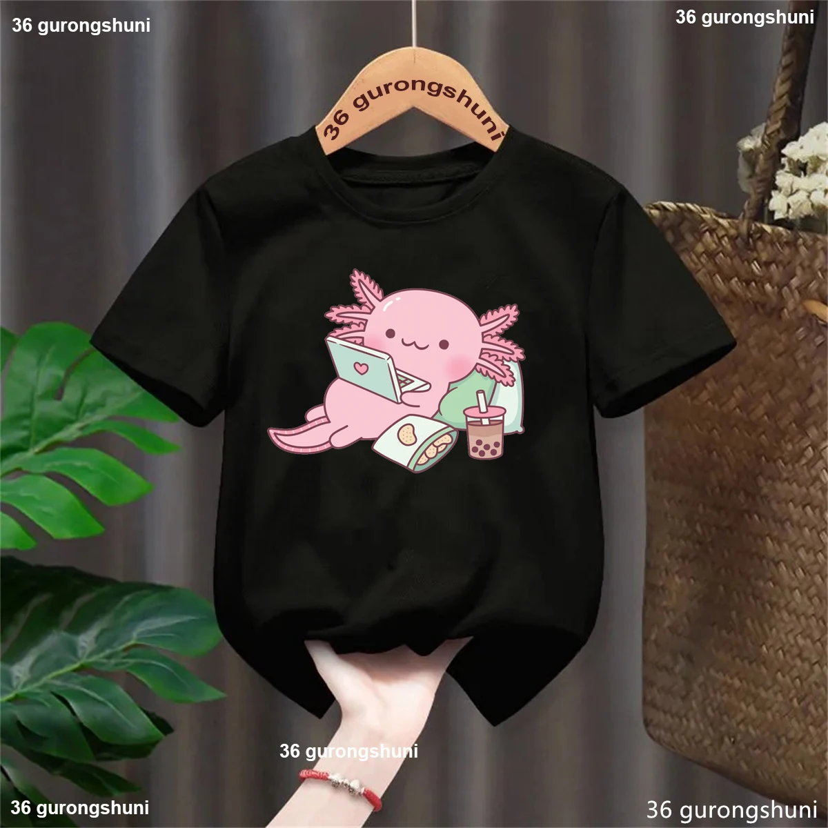 

Axolotl Love Game Boba Printed T Shirt Girls/Boys Funny Kids Clothes Summer Short Sleeve T-Shirt Harajuku Shirt Streetwear