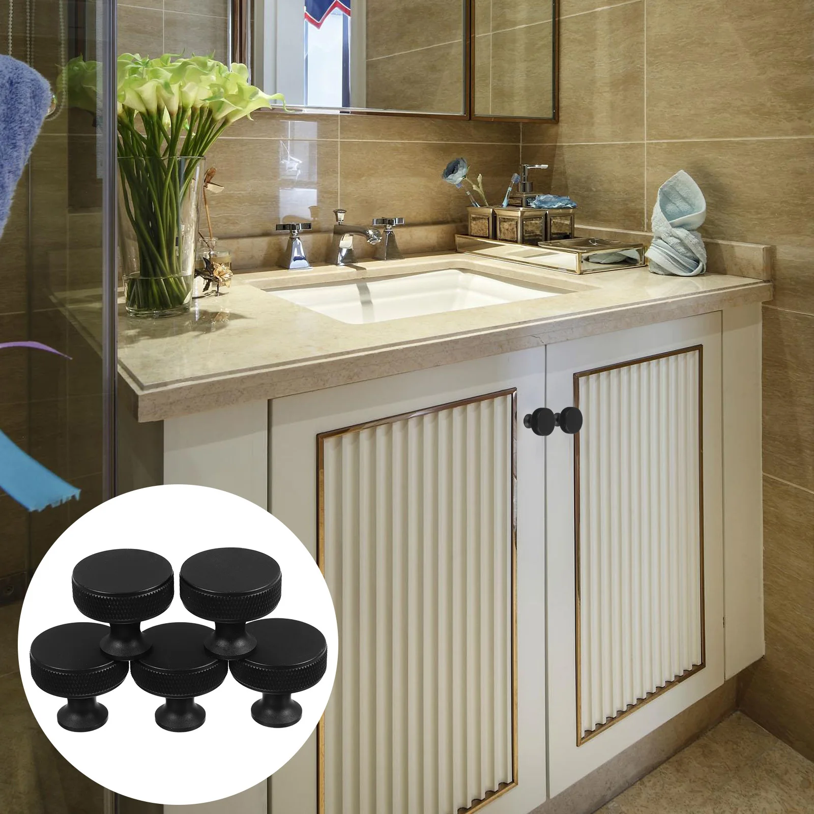 

5pcs Cabinet Handle Modern Round Metal Pull For Kitchen Bathroom Wardrobe Drawer Furniture Replacement Handle Accessory