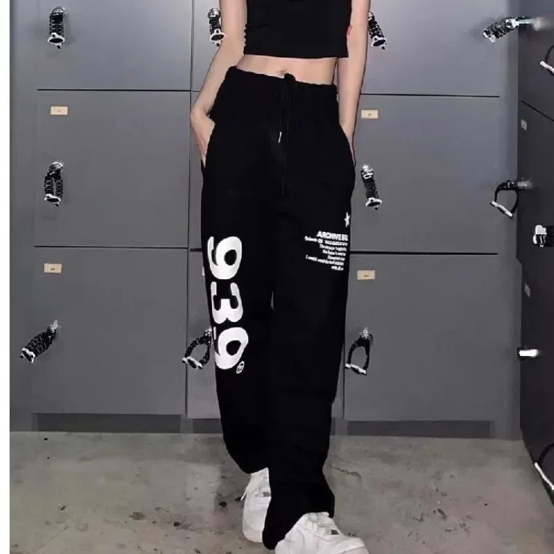 Korean Fashion Joggers Sweatpants Women Streetwear High Waist Letter Print Loose Wide Leg Pants Y2k Hip Hop Harajuku Trousers