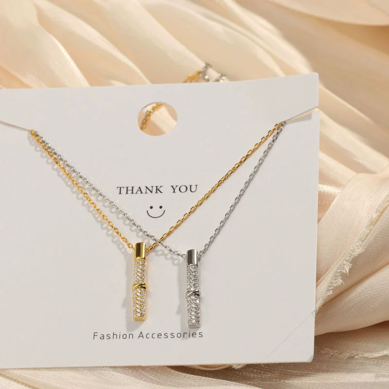 New Trendy 925 Sterling Silver Diamond Inlaid Bamboo Necklace for Women Pendant Collarbone Chain Jewelry Accessories Gifts