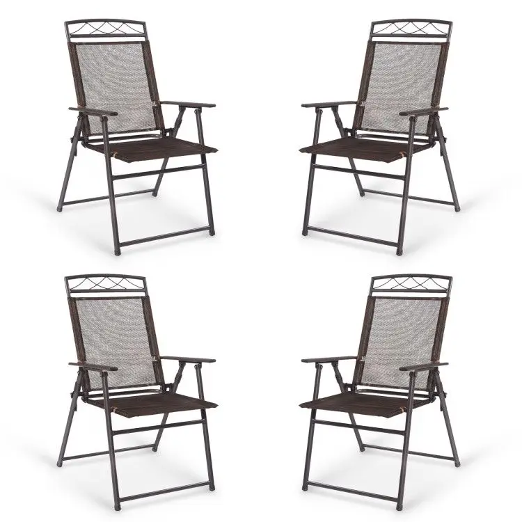 

Set of 4 Steel Folding Sling Patio Chairs for Camping and Deck Use