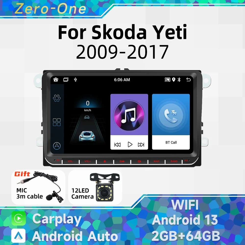 

2 Din 9" Screen Stereo Wireless Carplay Android Car Multimedia Radio for Skoda Yeti 2009-2017 Head Unit GPS BT WIFI Navigation