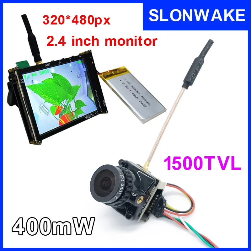 SLONWAKE 5.8g 48CH AIO VTX Camera CMOS 1500TVL B19 130° angle and 2.4 inch ips fpv monitor 320*480px for Remote Control Aircraft